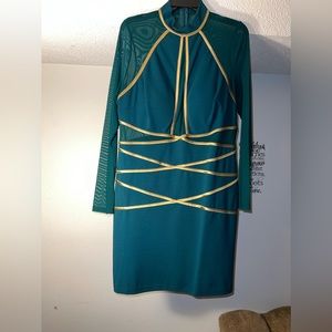 Fashion Nova long sleeve green and good dress. Mesh sleeves with mesh back.